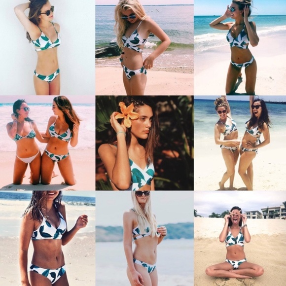 NEW Wrap Bikini Green & White Tropical S M L NWT - Picture 5 of 8